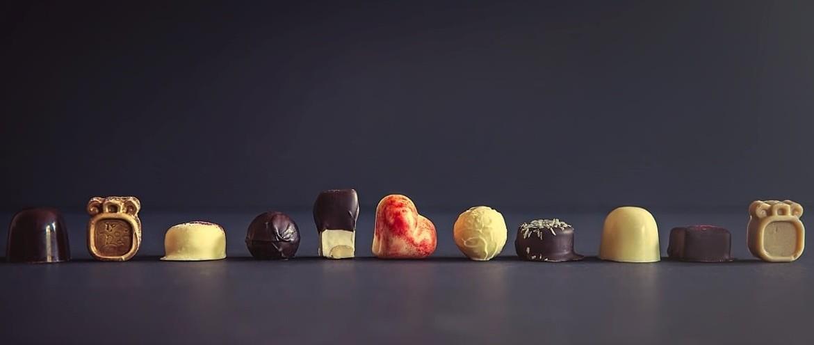 A row of chocolates from Cocoa Amore